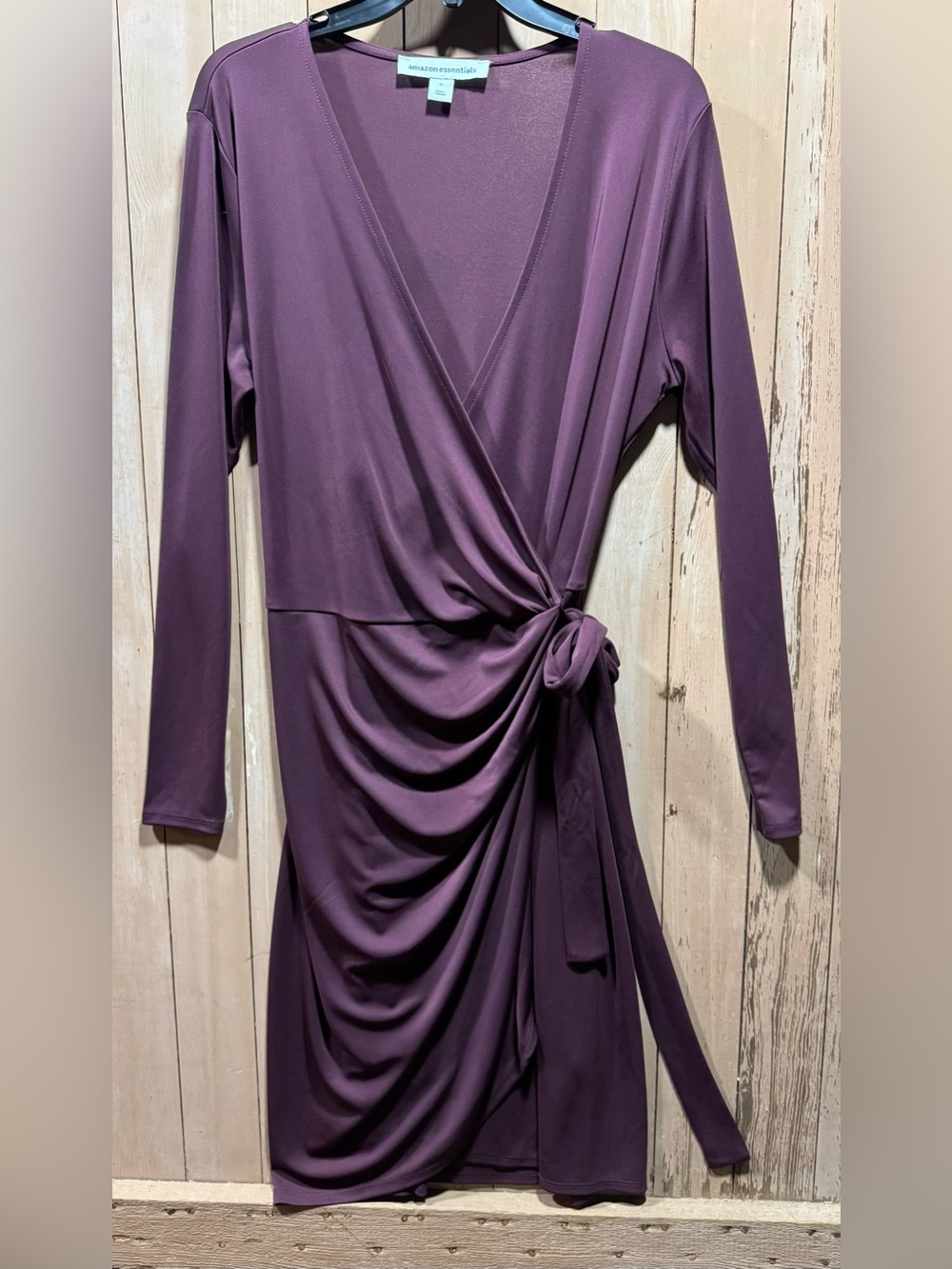 Amazon Essentials Plum Long-Sleeve Wrap Dress with Side Knot